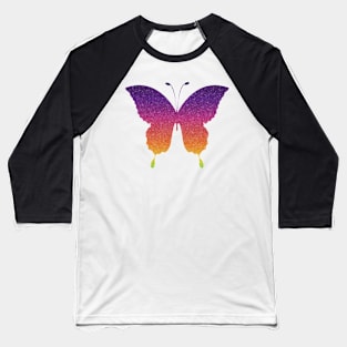 Bright Rainbow Ombre Faux Glitter Butterfly Baseball T-Shirt